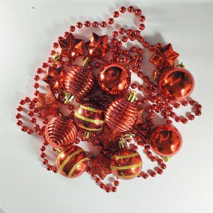 Kit Natalino Bolas 4cm e Enfeites Vermelho 18 Uni Global