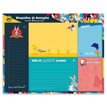 Kit Organizadores de Mesa e Bloco de Anotações Looney Tunes Dac
