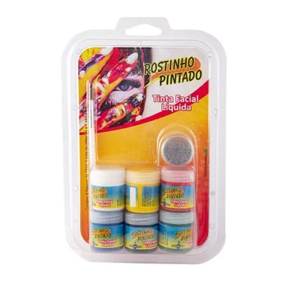 Kit Pintura Facial 06 Cores com Pincel e Glitter Rostinho Pintado