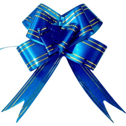 Laço Pronto 18mm Pequeno Azul Royal Listra Ouro Best Pct C/ 10 Un