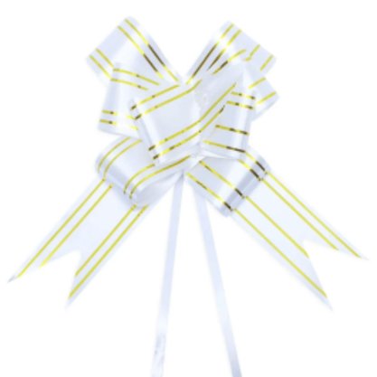 Laço Pronto 18mm Pequeno Branco Listra Ouro Best Pct C/ 10 Un