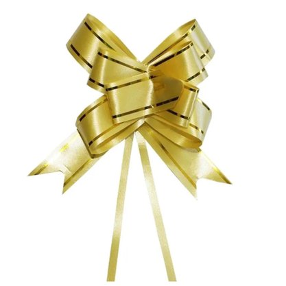 Laço Pronto 18mm Pequeno Ouro Fosco Listras Ouro Best C/ 10 Un