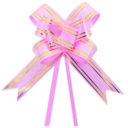 Laço Pronto 18mm Pequeno Pink Listra Ouro Best Pct C/ 10 Un