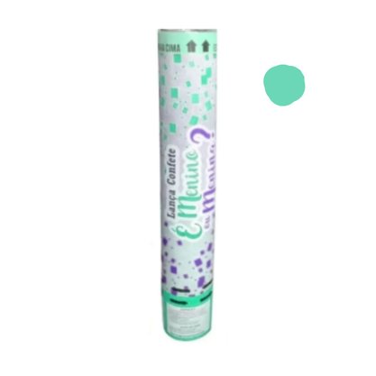 Lança Confete Chá de Revelação Verde Água Metalizado Silver Festas