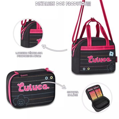 Lancheira Preta C/ Rosa Ref Lu24608 Luluca Clio