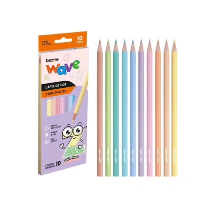 Lápis de Cor 10 Cores Tons Pastéis Wave Bazze