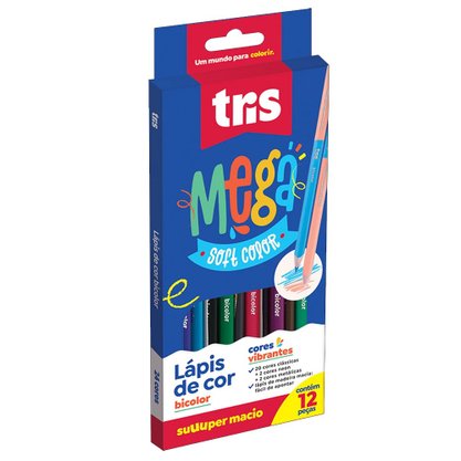 Lápis de Cor 12 Cores Bicolor Mega Soft Tris