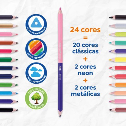 Lápis de Cor 12 Cores Bicolor Mega Soft Tris