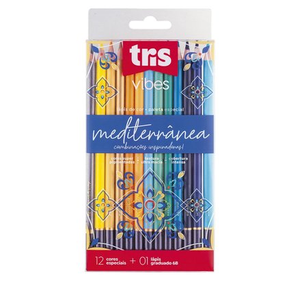Lápis de Cor 12 Cores Mediterrânea + Lápis 6B Vibes Tris