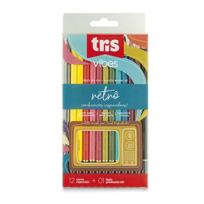 Lápis de Cor 12 Cores Retrô + Lápis 6B Vibes Tris