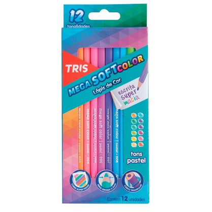 Lápis De Cor 12 Cores Tons Pastel Mega Soft Color Tris