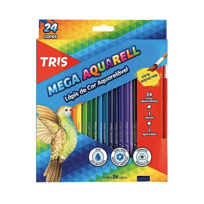 Lápis De Cor 24 Cores Aquarelável + Pincel + Apontador Tris
