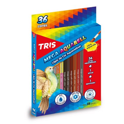 Lápis De Cor 36 Cores Aquarelável + Pincel + Apontador Tris
