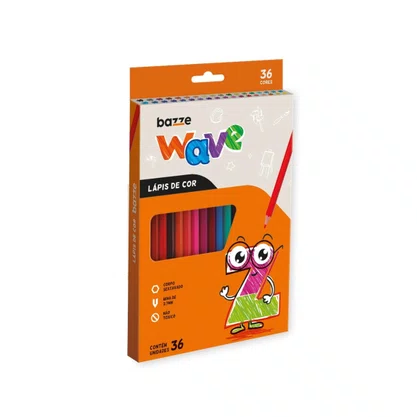 Lápis de Cor 36 Cores Mina 2,7mm Wave Bazze