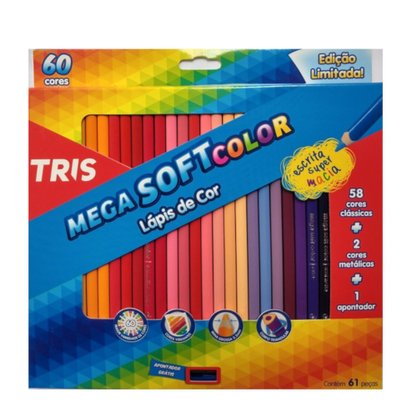 Lápis De Cor 60 Cores + Apontador Mega Soft Color Tris