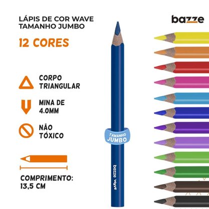 Lápis de Cor Jumbo 12 Cores Wave Tris
