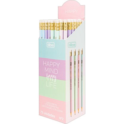 Lápis Grafite Nº2 com Borracha Rosa Pastel Happy Tilibra