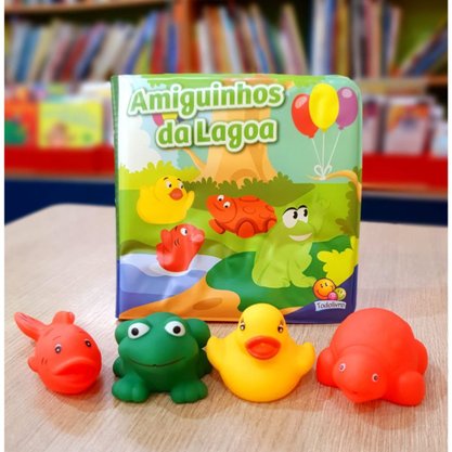 Livro Banho Amiguinhos Da Lagoa C/ Peixe/Pato/Tartaruga/Sapo Todo Livro
