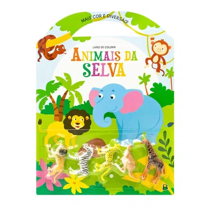 Livro Colorir Animais Da Selva C/ 5 Mini Animais Brasileitura