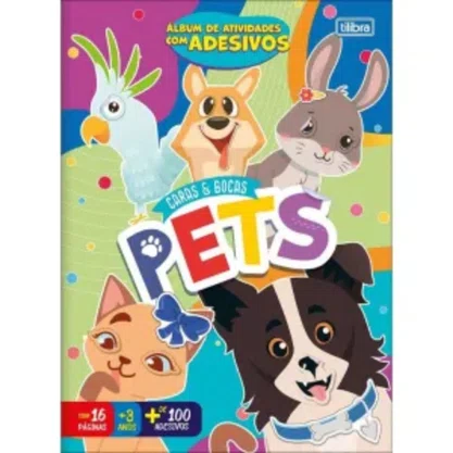 Livro de Atividades Caras e Bocas Pets com 100 Adesivos Tilibra