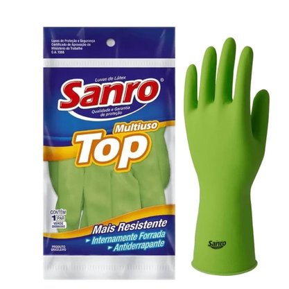 Luva Borracha Tam M Verde Par Top Sanro
