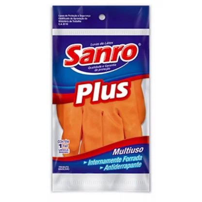 Luva de Borracha Laranja Sanro Plus Tam M