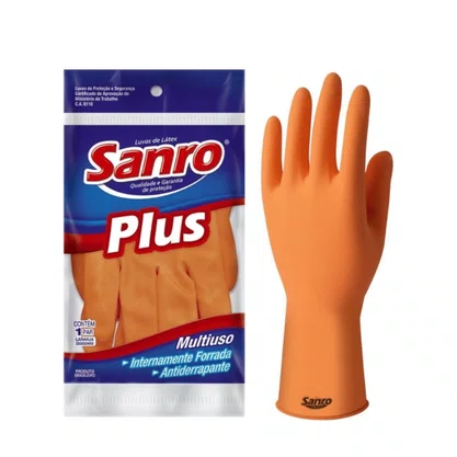 Luva de Borracha Laranja Sanro Tam P