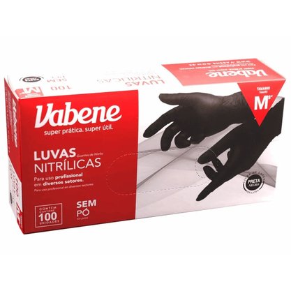 Luva Vinil Nitrílica Preta Tamanho G sem Pó - Vabene (Caixa com 100 unidades)