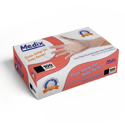 Luva Vinil Tam M C/ Po Medix C/ 100 Um