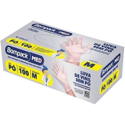 Luva Vinil Tam P S/ Po Bompack Cx C/ 100 Um