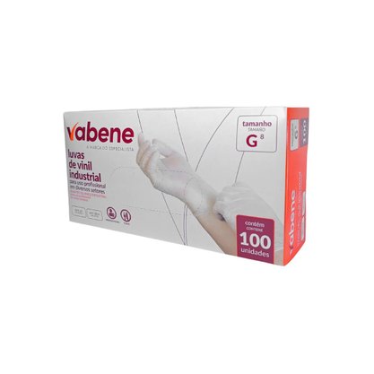 Luva Vinil Tamanho G Sem Pó com 100 Unidade Vabene