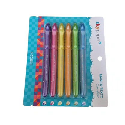 Marca Texto 6 Cores com Glitter Sortido Skypaper Ref. SK1416
