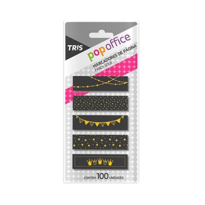 Marcador de Página Adesivo 5 Blocos Preto Fancy Gold Tris