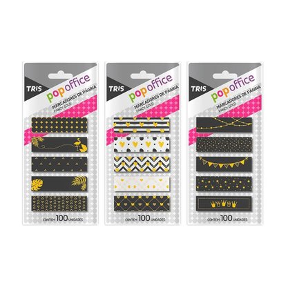 Marcador de Página Adesivo 5 Blocos Preto Fancy Gold Tris