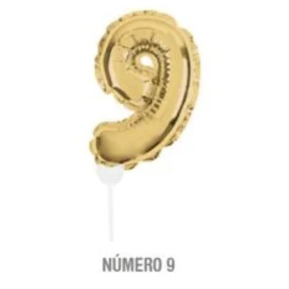 Mini Balão Topo Bolo N. 9 Ouro Cromus