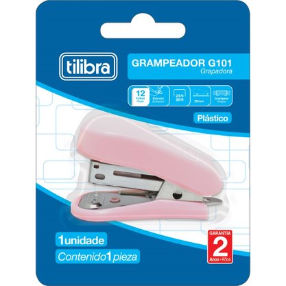 Mini Grampeador Metálico 15fls G101 Rosa Claro Tilibra
