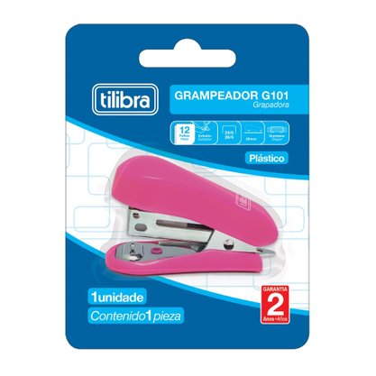 Mini Grampeador de Mesa Metálico 15fls G101 Rosa Tilibra
