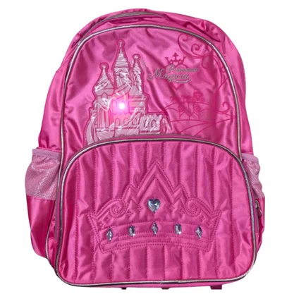 Mochila Escolar sem Roda Grande Pink com Luz Princesas Magicas Clio