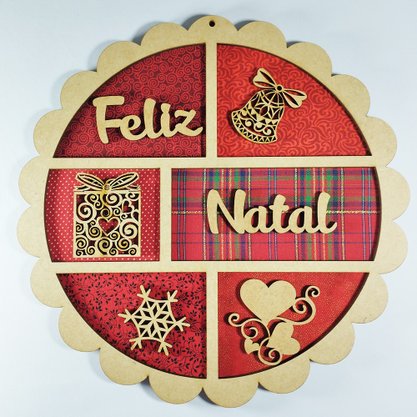 Painel MDF Redondo Feliz Natal Decorado Natalino Neotrentina
