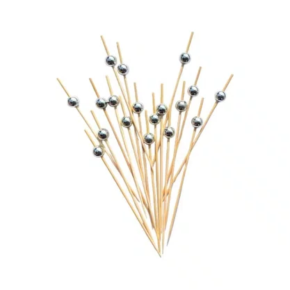 Palito Bambu Para Petisco 12 Cm Perola Prata com 20 Unidades Silverplastic