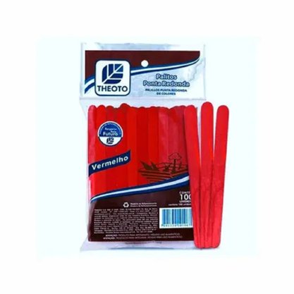Palito Ponta Redonda Madeira Vermelho C/100 Unidades Theoto