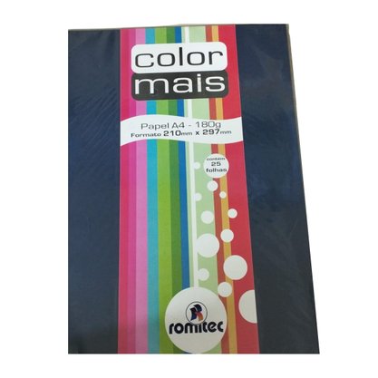 Papel Color Mais Azul Marinho 180g Romitec C/ 25 Fls