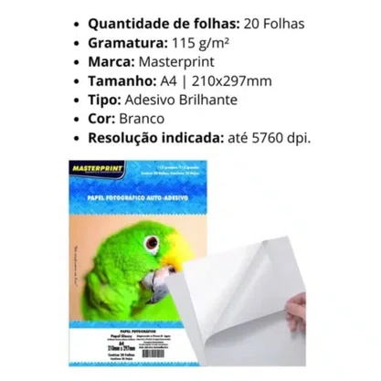 Papel Foto Adesivo Glossy Masterprint C/ 20 un