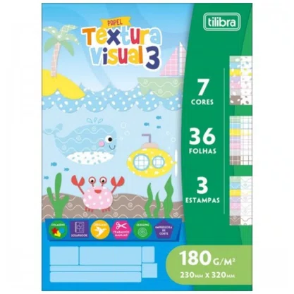 Papel Textura Visual Modelo 3 - 7 Cores 36fls 3 Estampas 230x320mm 180g Tilibra Papel Textura Visual Modelo 3 - 7 Cores 36fls 3 Estampas 230x320mm 180g Tilibra