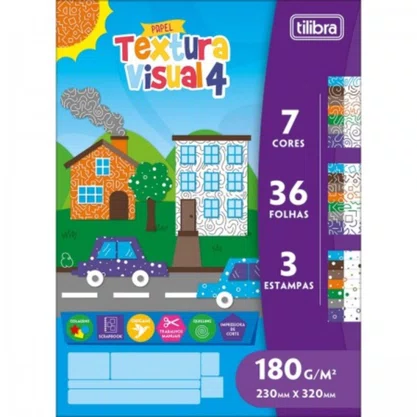 Papel Textura Visual Modelo 4 - 7 Cores 36fls 3 Estampas 230x320mm 180g Tilibra Papel Textura Visual Modelo 4 - 7 Cores 36fls 3 Estampas 230x320mm 180g Tilibra
