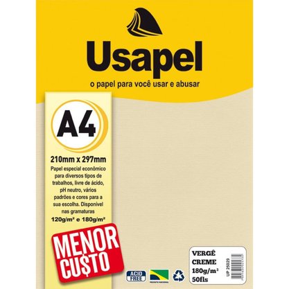 Papel Verge Creme 180g Usapel Pacote com 50 Folhas