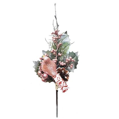 Pick Pássaro e Frutinhas Rosa 35cm Galhos Matsumoto