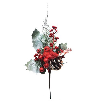 Pick Pássaro e Frutinhas Vermelho 35cm Galhos Matsumoto