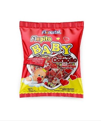 Pirulito Baby Coração Morango 50 unidades 200g Flopito Florestal