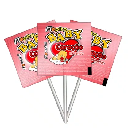 Pirulito Baby Coração Morango 50 unidades 200g Flopito Florestal
